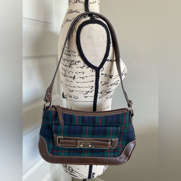 Chaps Tartan Plaid and Faux Leather Harriet Shoulder Bag - Picture 2 of 9